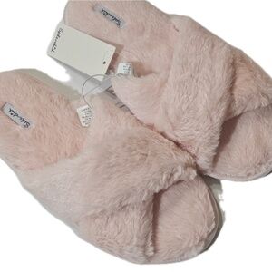 Splendid Slippers Womens 8 Pink Faux Fur Slide Lined Cozy Winter Casual